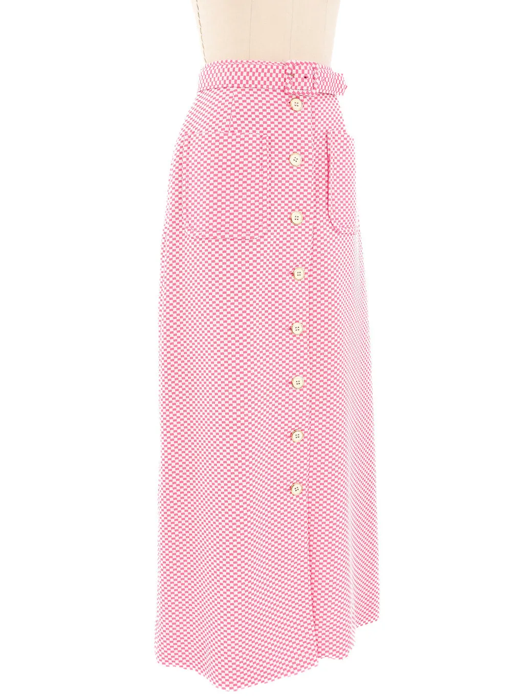 1960s Pink Checkered Maxi Skirt