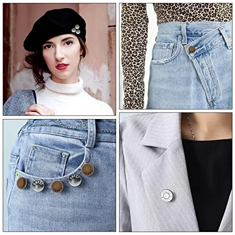 20 Sets Adjustable Jean Button Pins Metal Clips Snap Tack No Sew Instant Button Pins For Adult And Kids