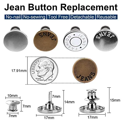 20 Sets Adjustable Jean Button Pins Metal Clips Snap Tack No Sew Instant Button Pins For Adult And Kids