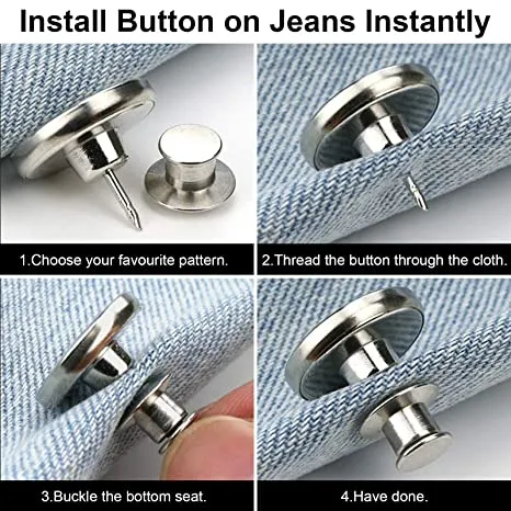 20 Sets Adjustable Jean Button Pins Metal Clips Snap Tack No Sew Instant Button Pins For Adult And Kids