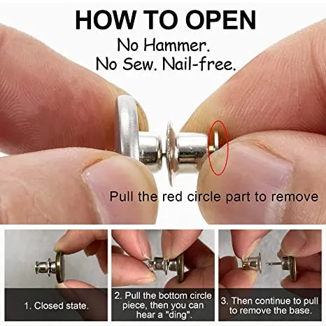 20 Sets Adjustable Jean Button Pins Metal Clips Snap Tack No Sew Instant Button Pins For Adult And Kids