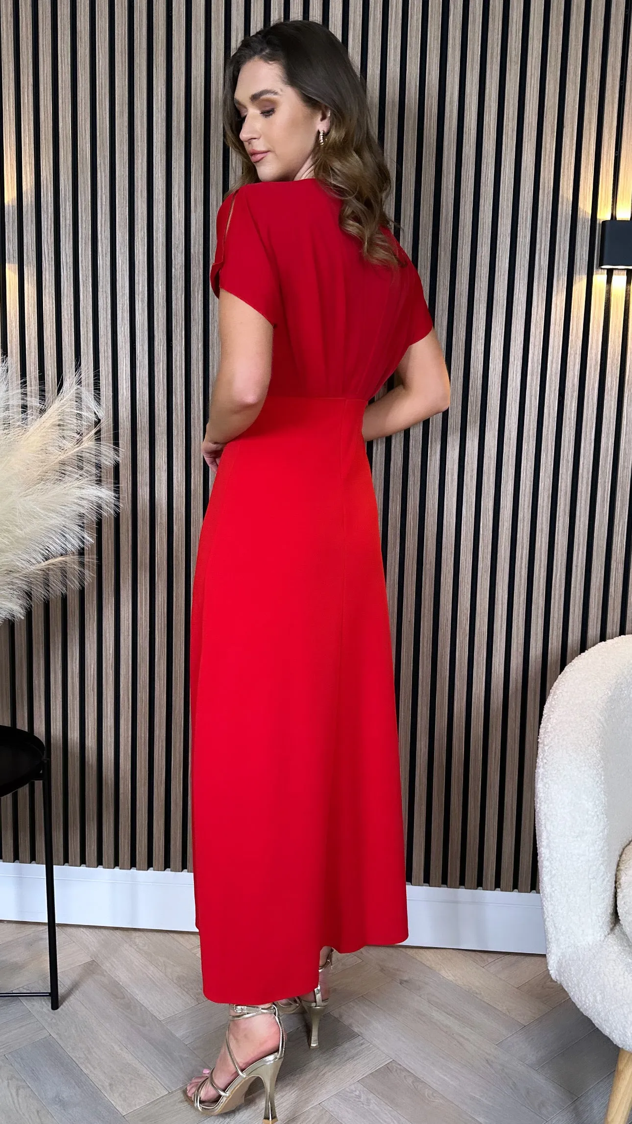 Ally Red Wrap Detail Top Midi Dress