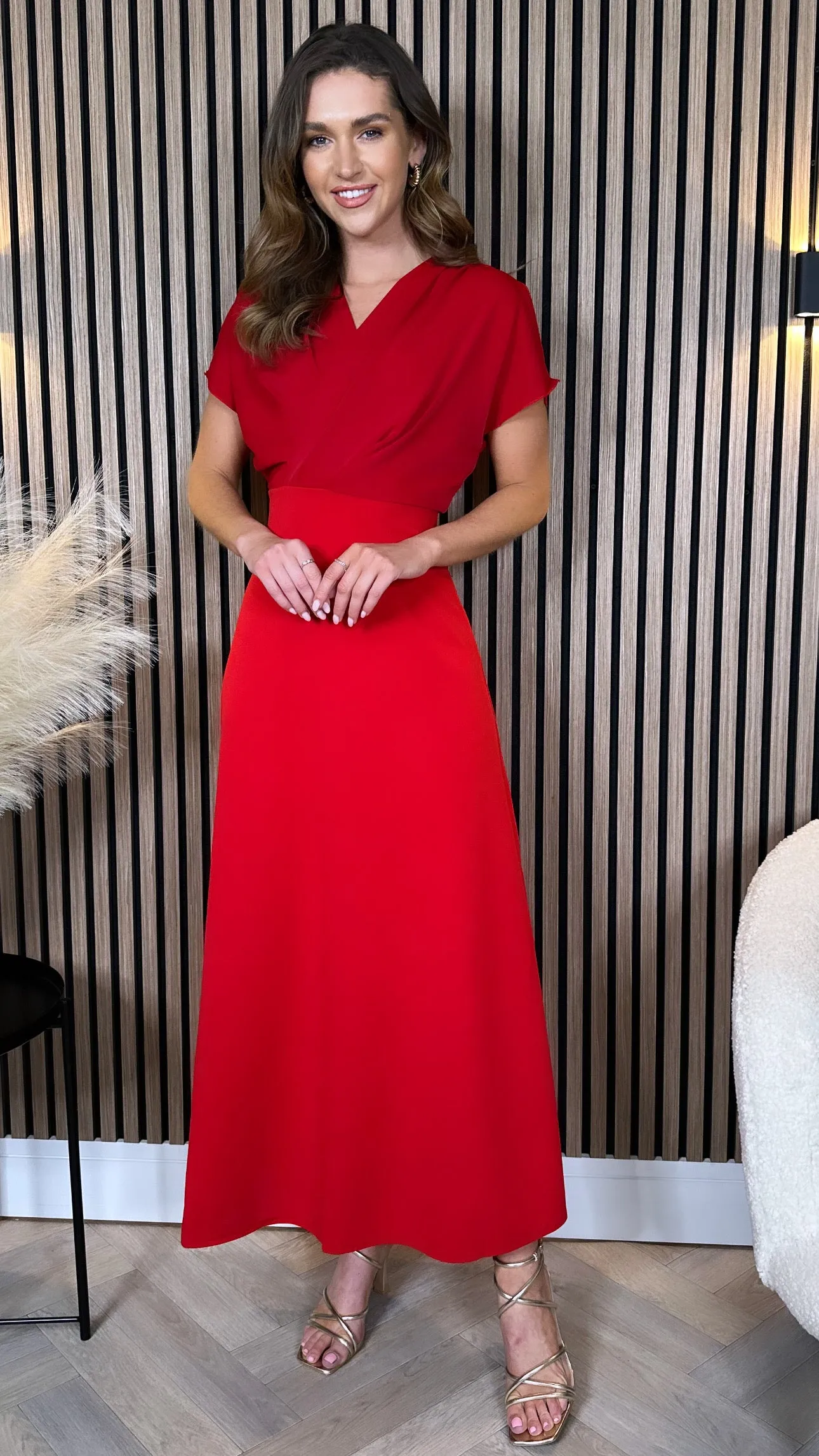 Ally Red Wrap Detail Top Midi Dress