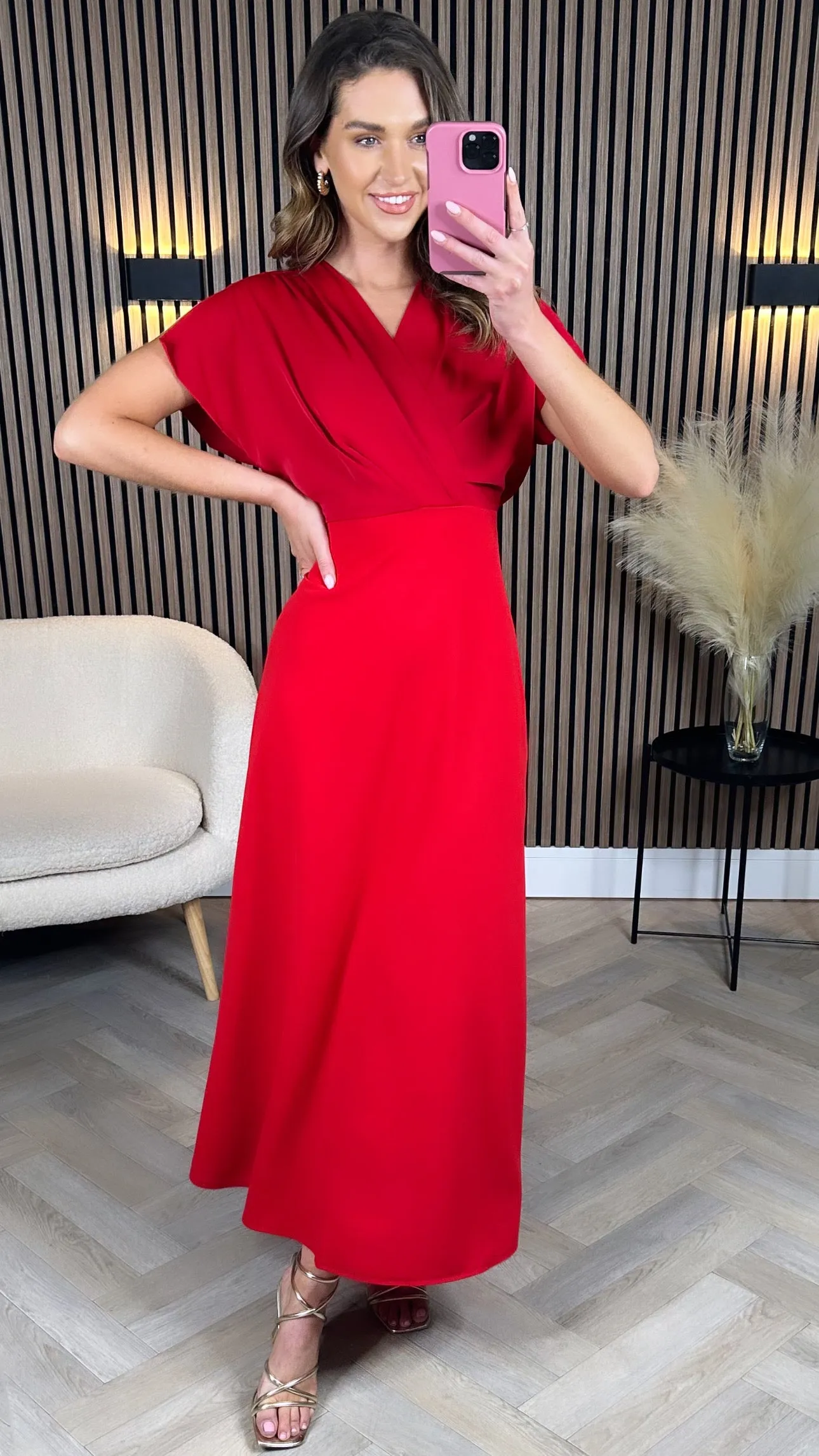 Ally Red Wrap Detail Top Midi Dress