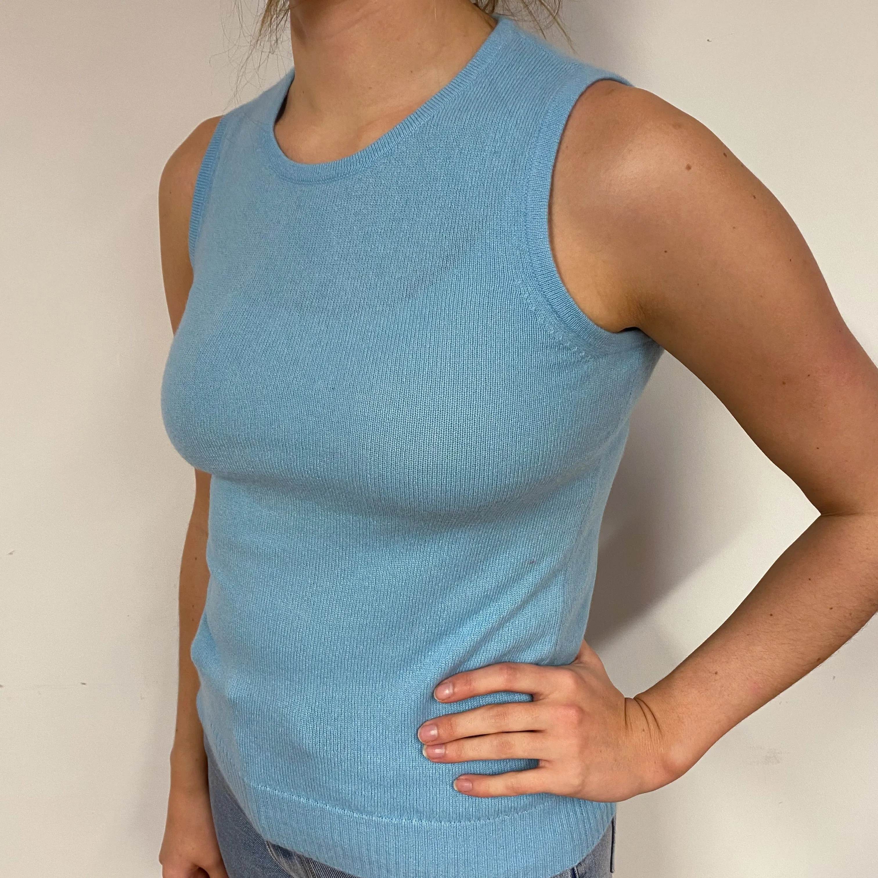 Aqua Blue Cashmere Tank Top Small