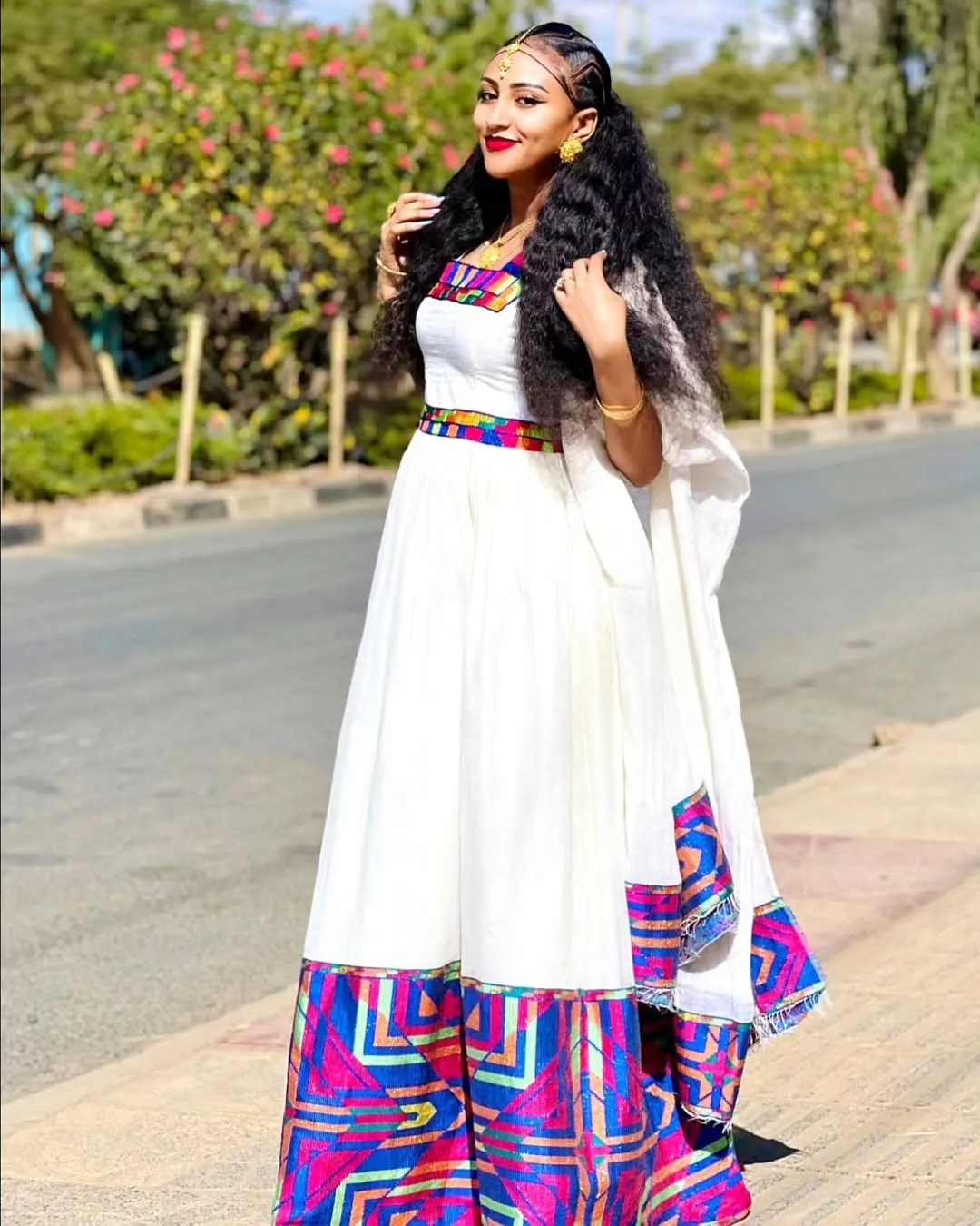 Artistic Multicolored Habesha Kemis contemporary Ethiopian traditional wear