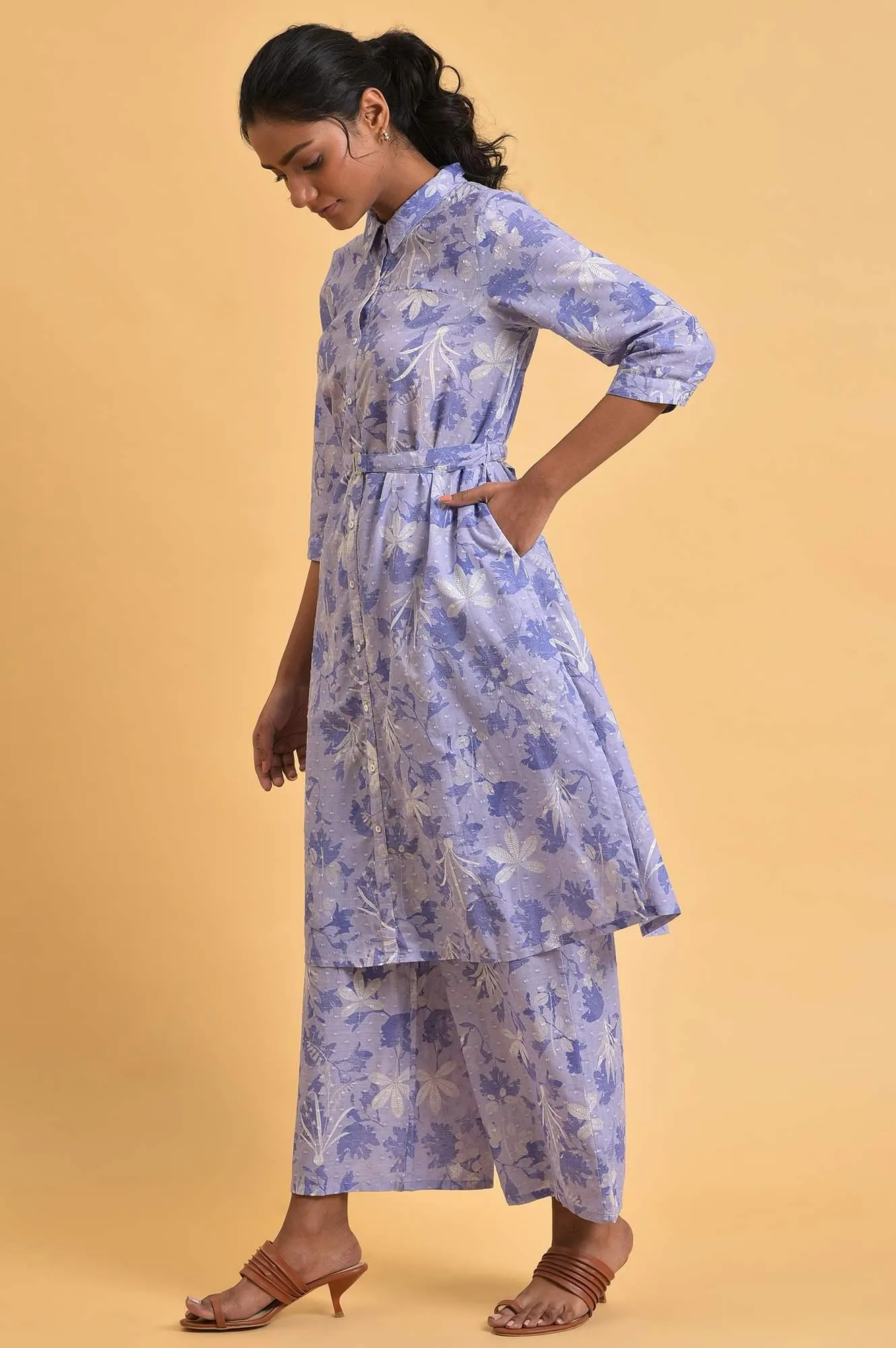Blue Floral Printed Women Co-Ord Set