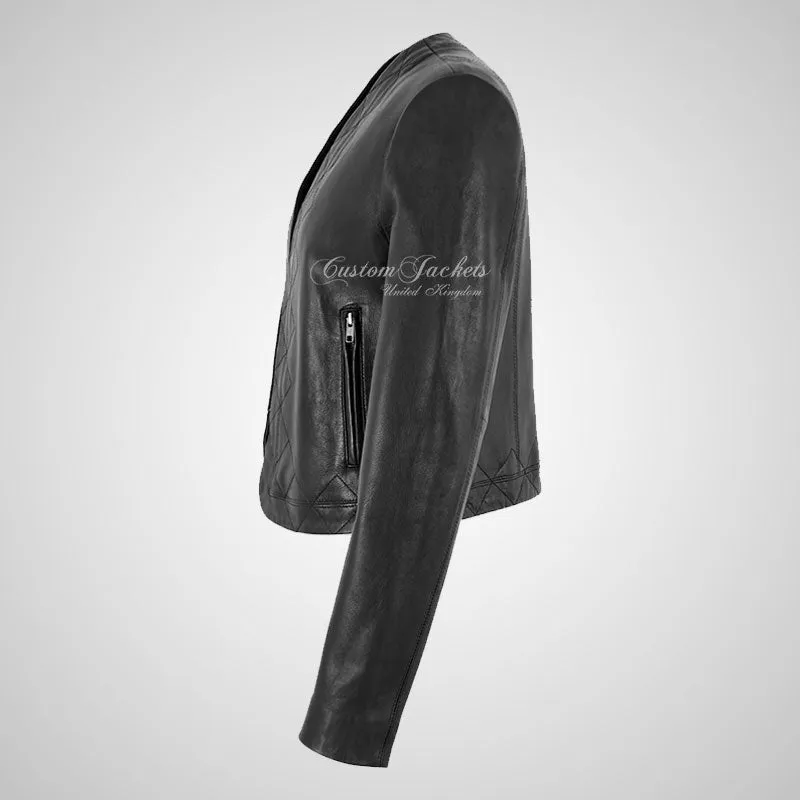 BOLERO Ladies Cropped Leather Jacket Casual Bolero Style Jacket