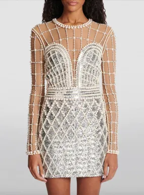 Bride Dress Birthday Party Dress Pearls Embellished Dress Elegant Cocktail Bridesmaid NEW IN