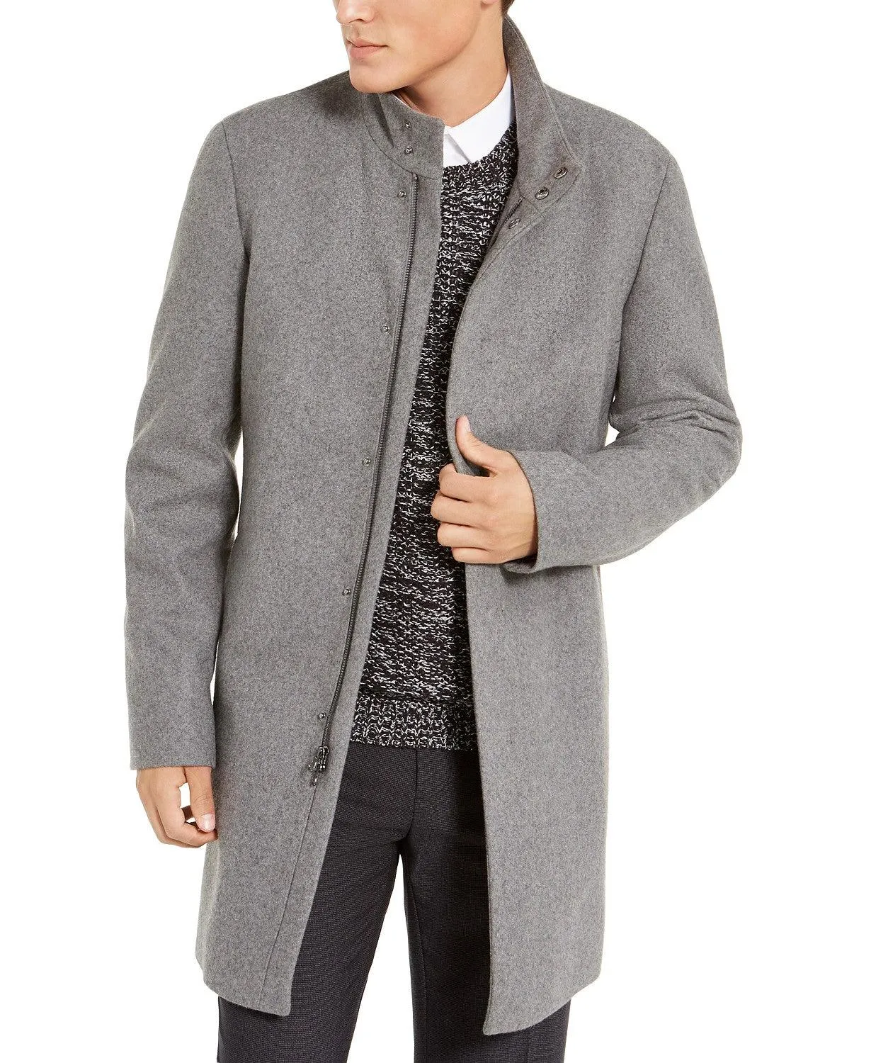 Calvin Klein Mens Overcoat Coat 40S Grey Solid