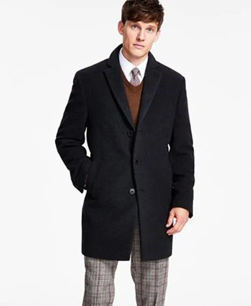 Calvin Klein Mens Slim fit Overcoat Coat 40 S Grey Solid