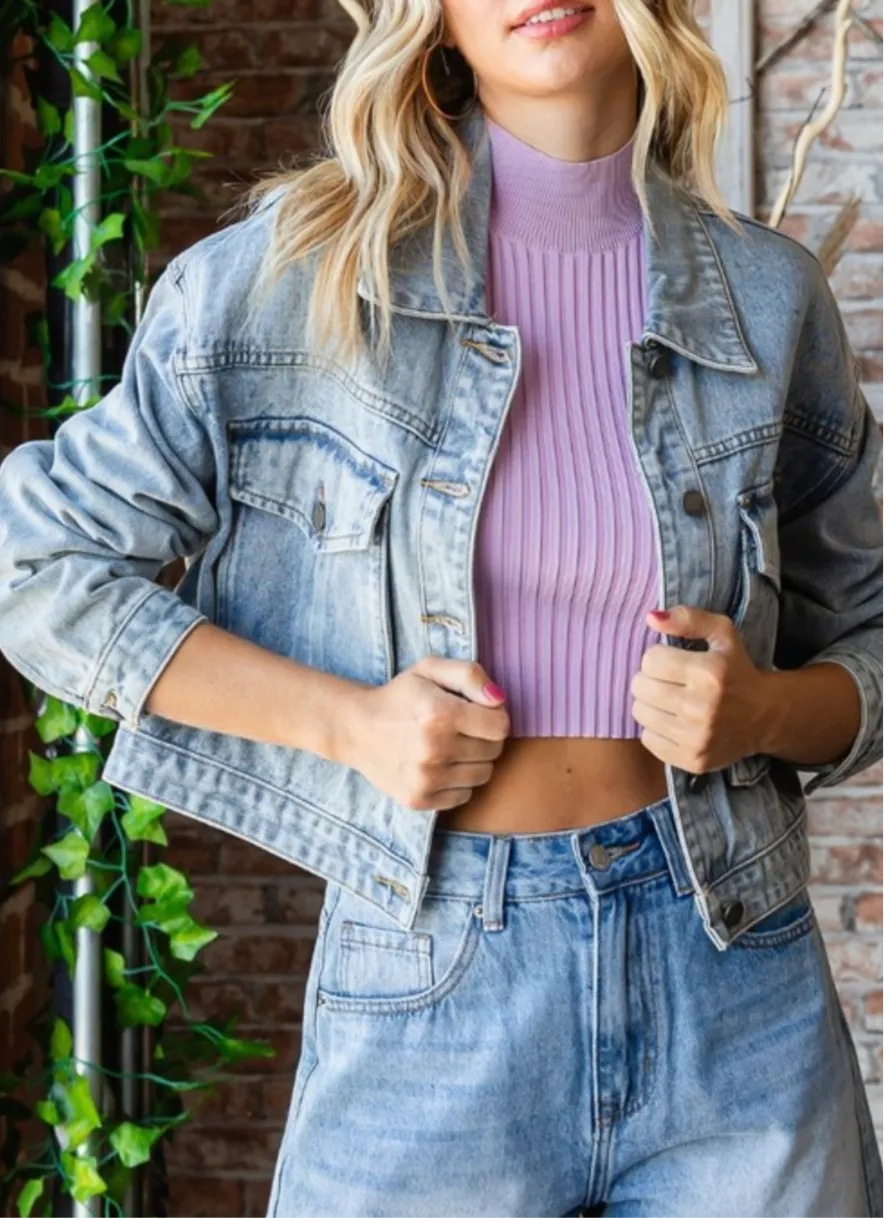 Cargo Pocket Denim Cropped Jacket