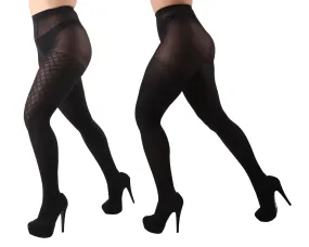 Chain-Link/Solid Control Top Tights 2 Pack