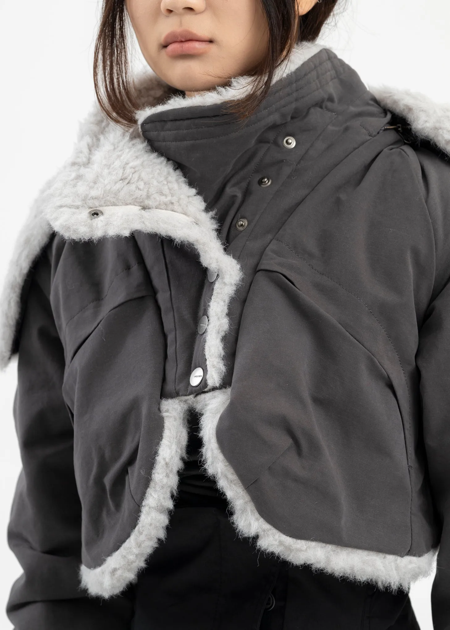 CHARCOAL CROPPED FUR JACKET