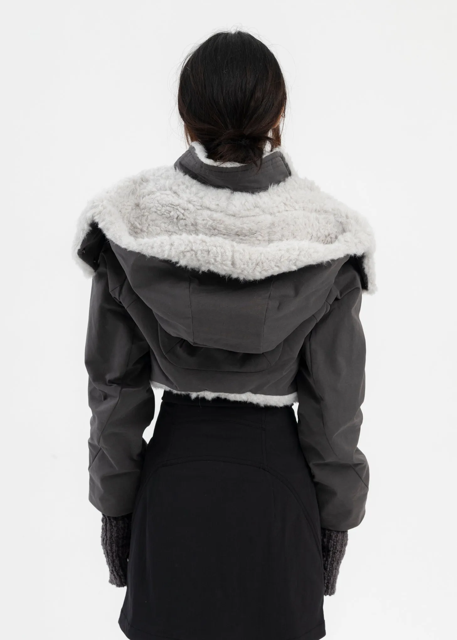 CHARCOAL CROPPED FUR JACKET