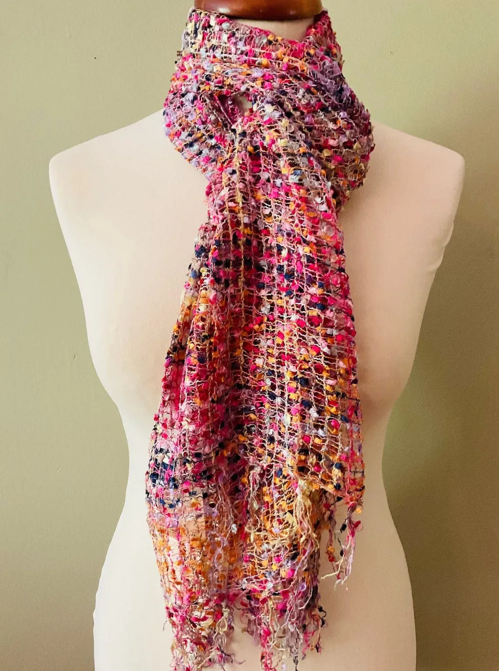 Confetti Scarf Viscose Open Weave Pink Orange & Multi Colours For All Seasons