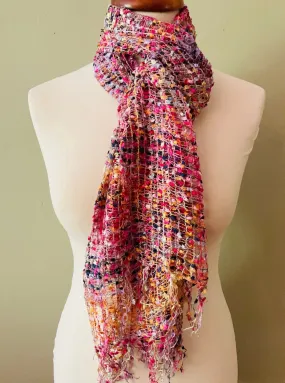 Confetti Scarf Viscose Open Weave Pink Orange & Multi Colours For All Seasons