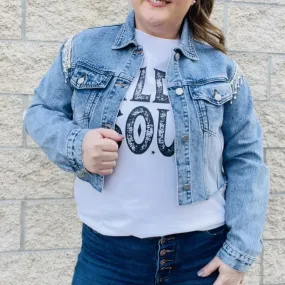 Cropped Denim Jacket with Rhinestones
