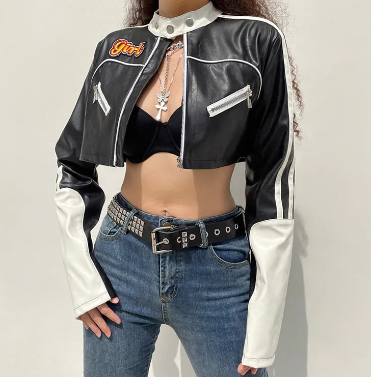 Cropped PU Leather Jacket