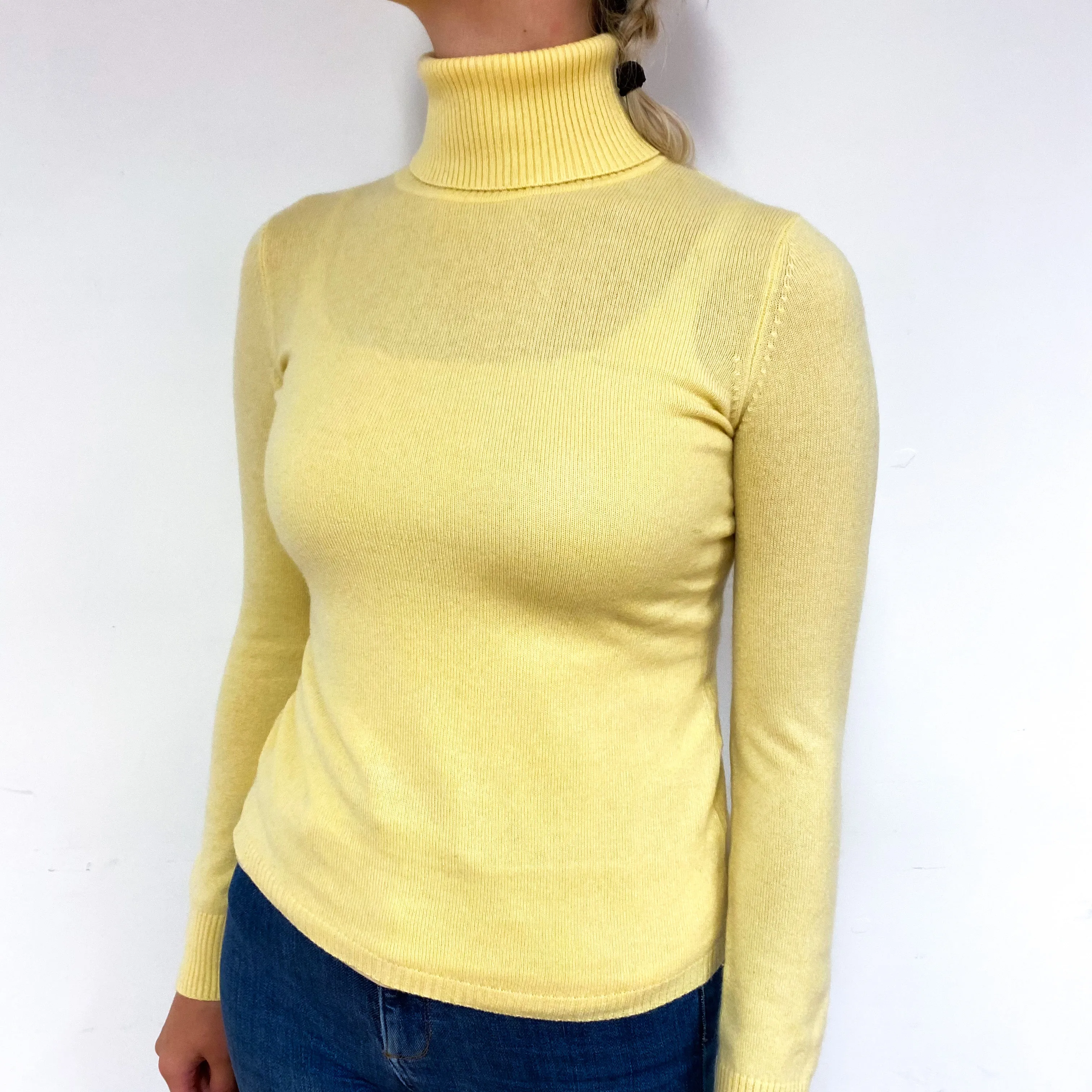 Custard Yellow Cashmere Polo Neck Jumper Small