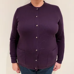 Deep Purple Cashmere Crew Neck Cardigan with Pockets Extra Large