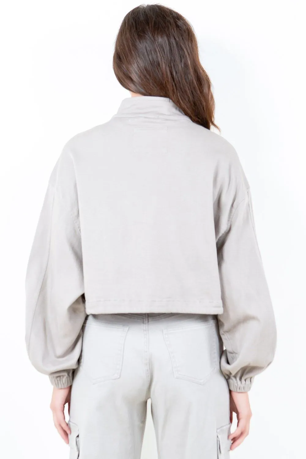 Drawstring Hem Cargo Pocket Cropped Worker Jacket Plus Size