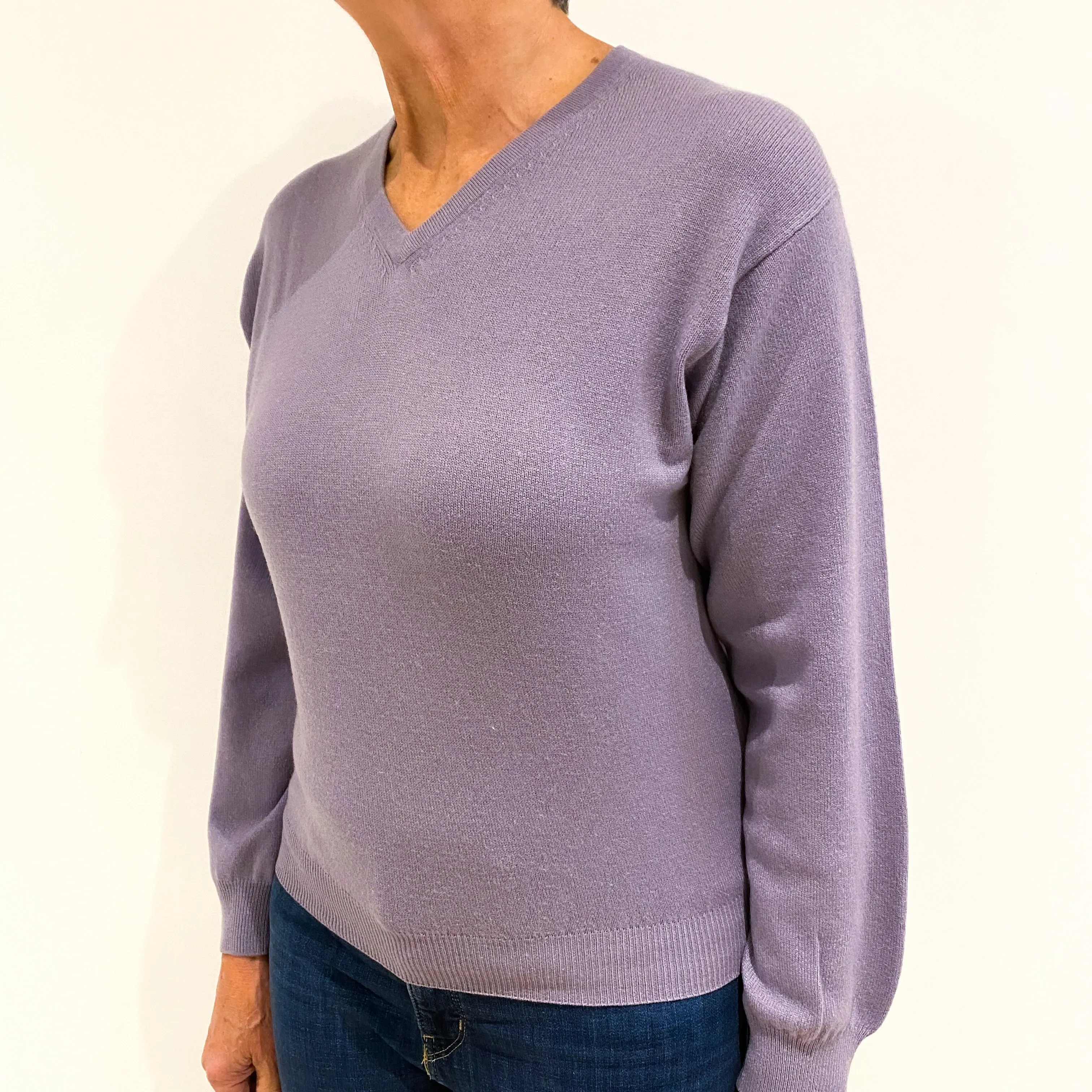 Dusky Purple Cashmere V-Neck Jumper Medium