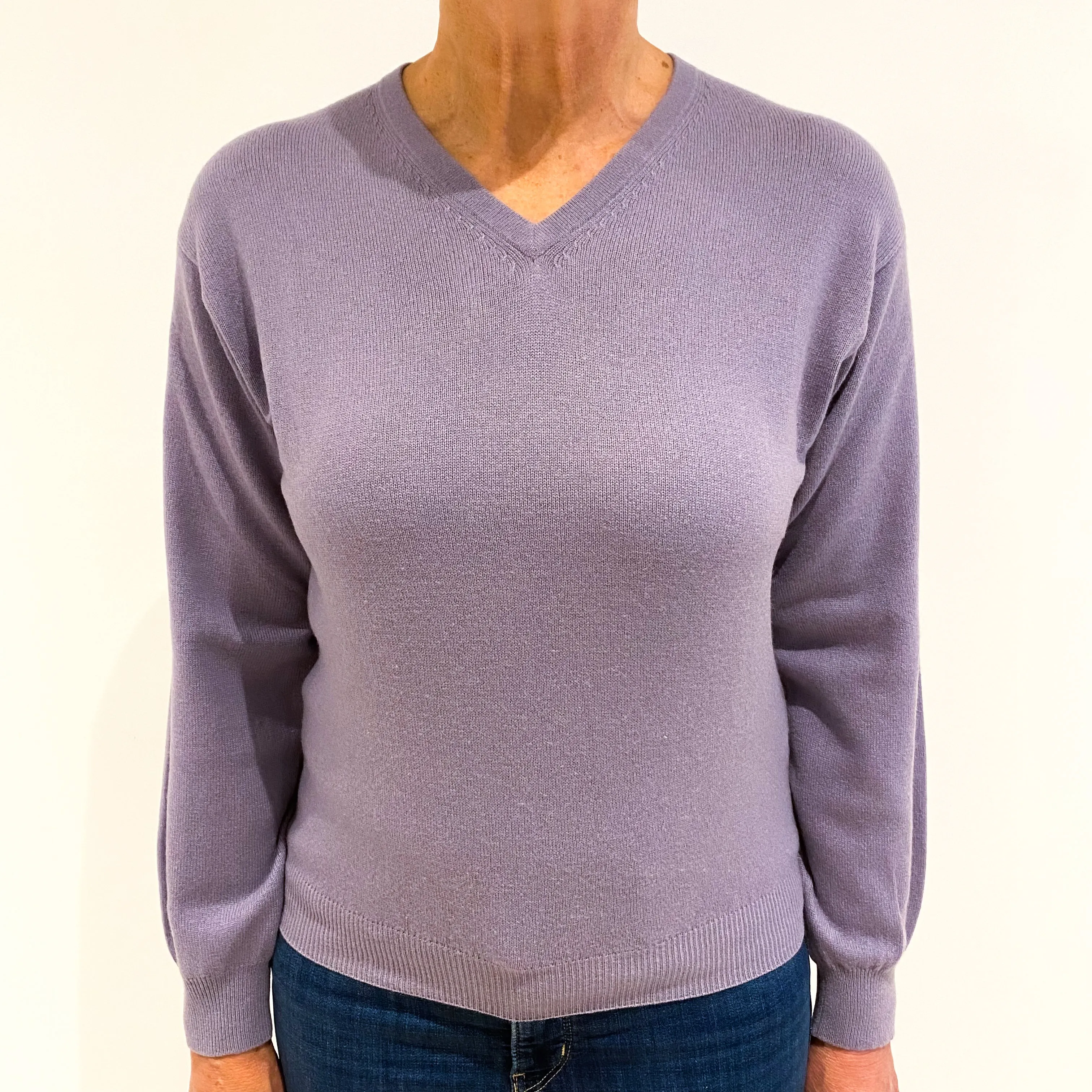 Dusky Purple Cashmere V-Neck Jumper Medium
