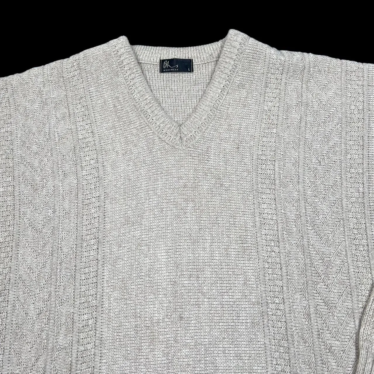 Early 00’s BHS Grandad Patterned V-Neck Knit Sweater Jumper