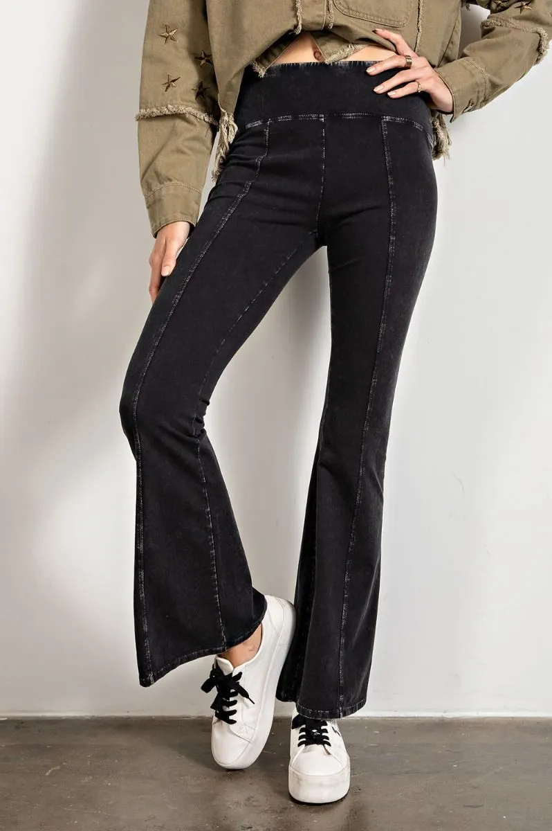 Easel Slim Silhouette Flared Mineral Washed Bell Bottom Pants by Sensual Fashion Boutique