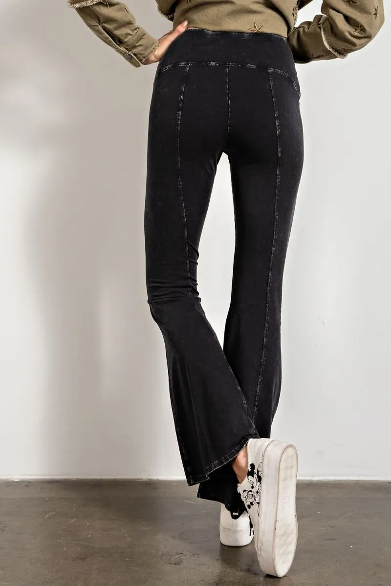 Easel Slim Silhouette Flared Mineral Washed Bell Bottom Pants by Sensual Fashion Boutique