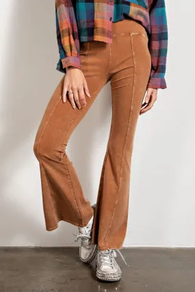 Easel Slim Silhouette Flared Mineral Washed Bell Bottom Pants by Sensual Fashion Boutique