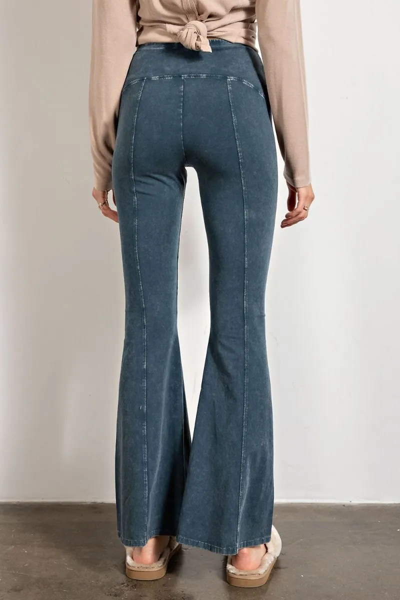 Easel Slim Silhouette Flared Mineral Washed Bell Bottom Pants by Sensual Fashion Boutique