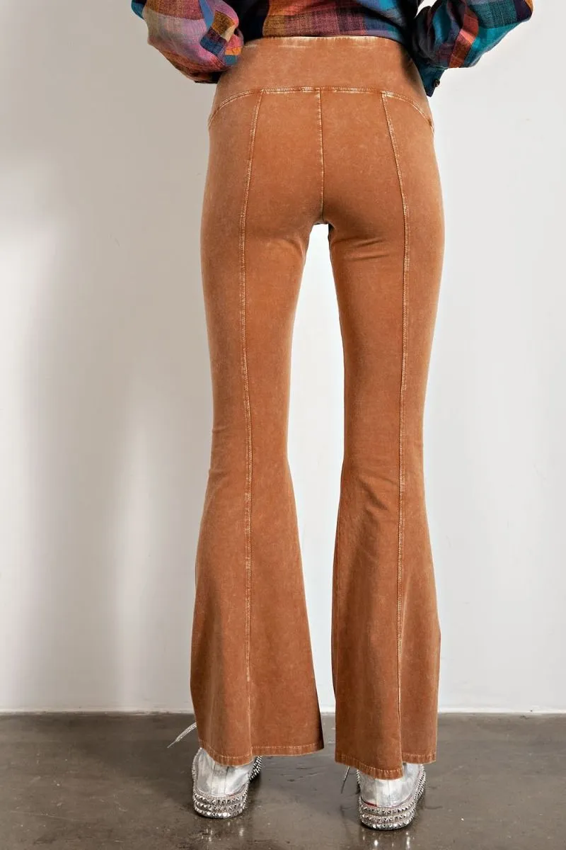 Easel Slim Silhouette Flared Mineral Washed Bell Bottom Pants by Sensual Fashion Boutique