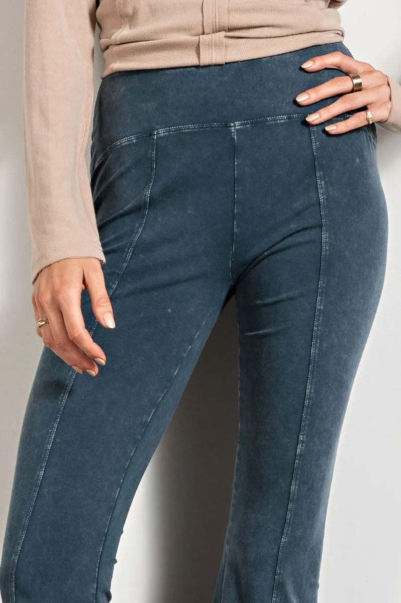 Easel Slim Silhouette Flared Mineral Washed Bell Bottom Pants by Sensual Fashion Boutique