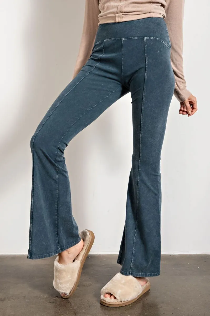 Easel Slim Silhouette Flared Mineral Washed Bell Bottom Pants by Sensual Fashion Boutique