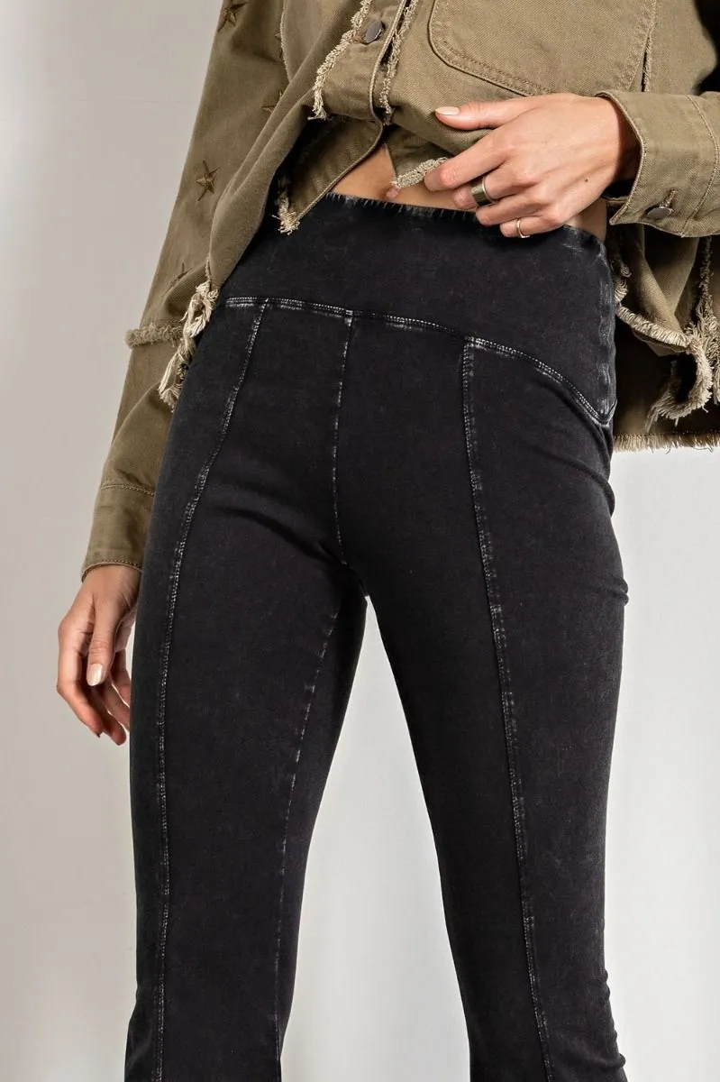 Easel Slim Silhouette Flared Mineral Washed Bell Bottom Pants by Sensual Fashion Boutique
