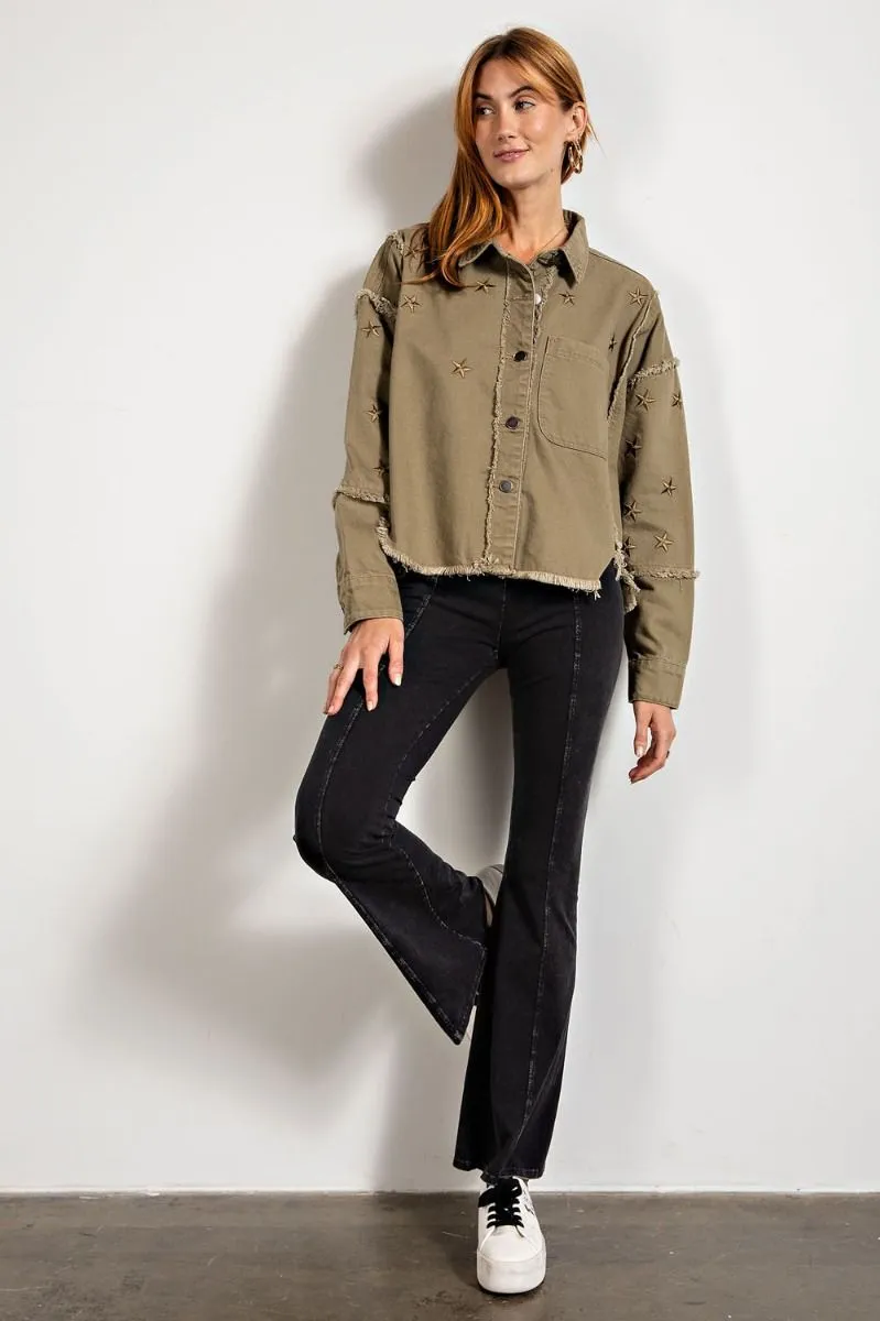 Easel Slim Silhouette Flared Mineral Washed Bell Bottom Pants by Sensual Fashion Boutique