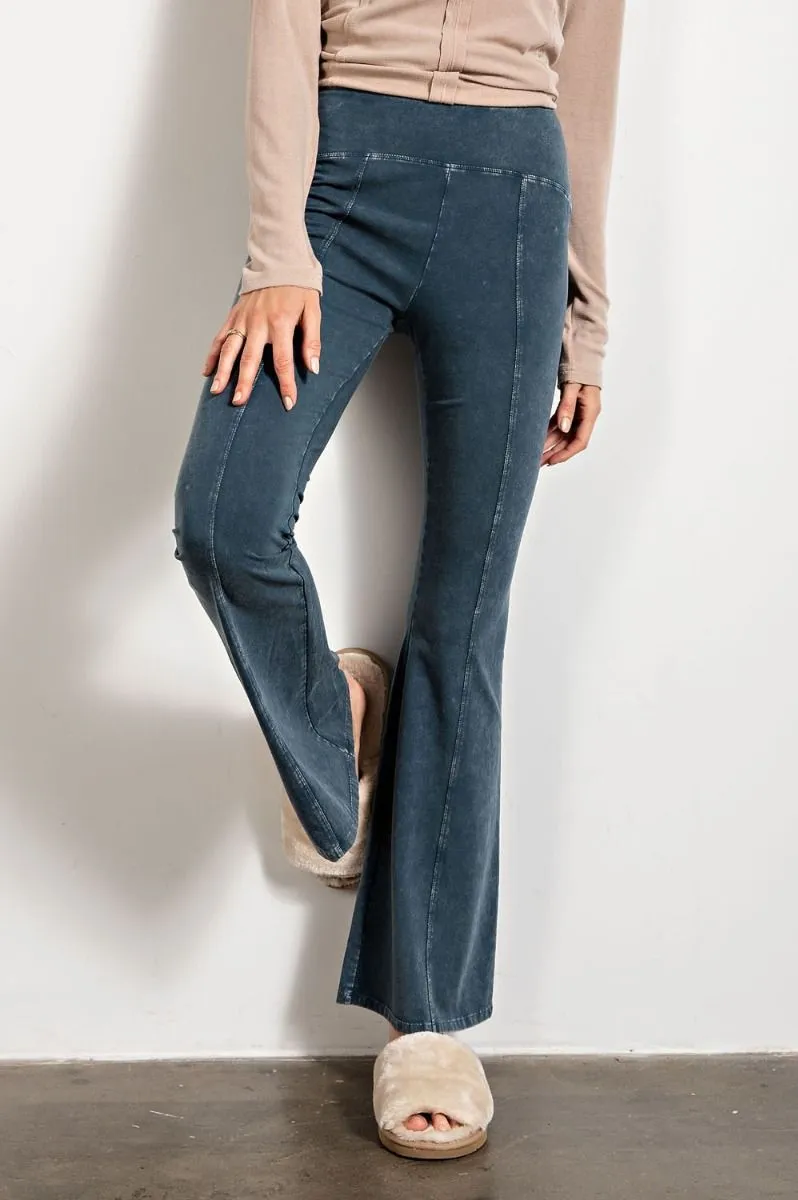 Easel Slim Silhouette Flared Mineral Washed Bell Bottom Pants by Sensual Fashion Boutique