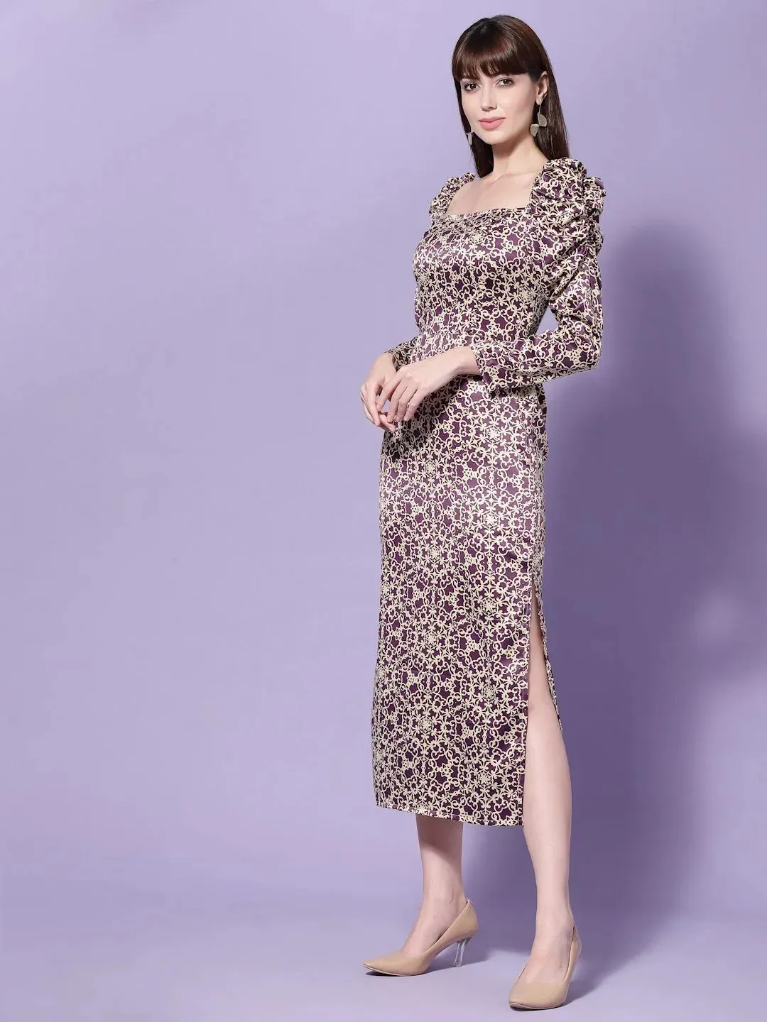 Flawless Women Printed Maxi Medium Slit Dress | CICELY
