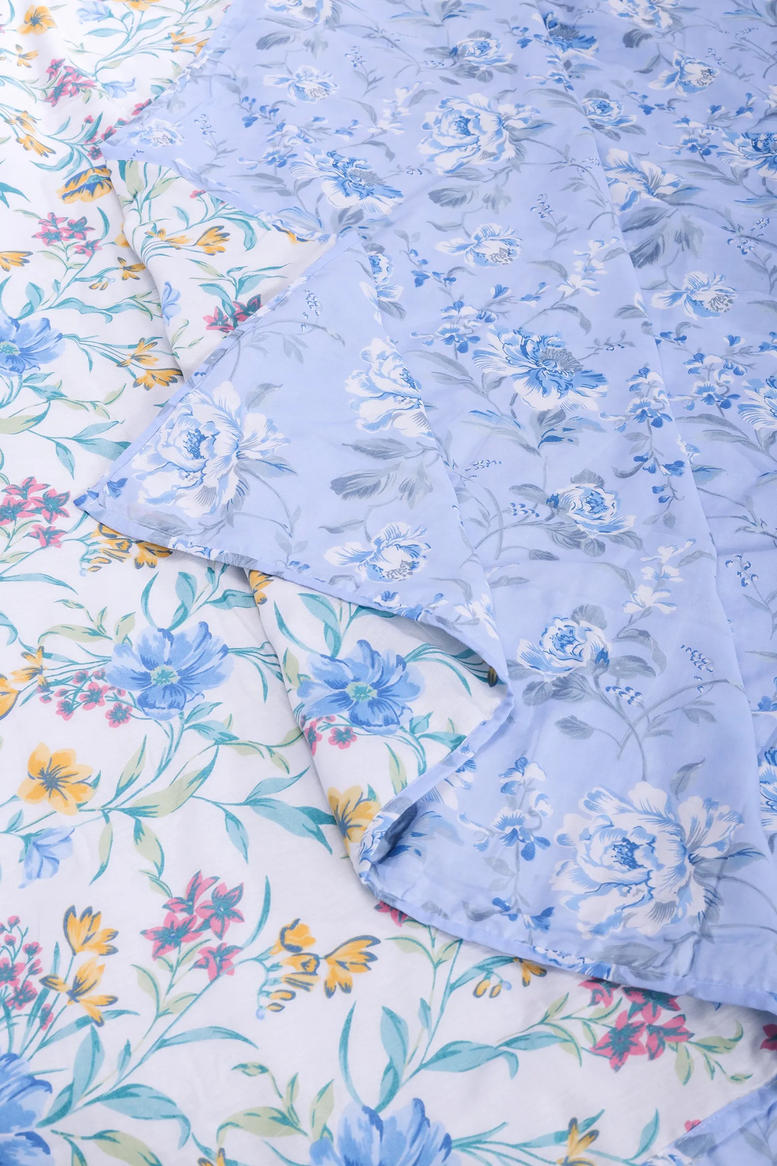 Floral Print Blue Reversible Cotton Muslin Dohar