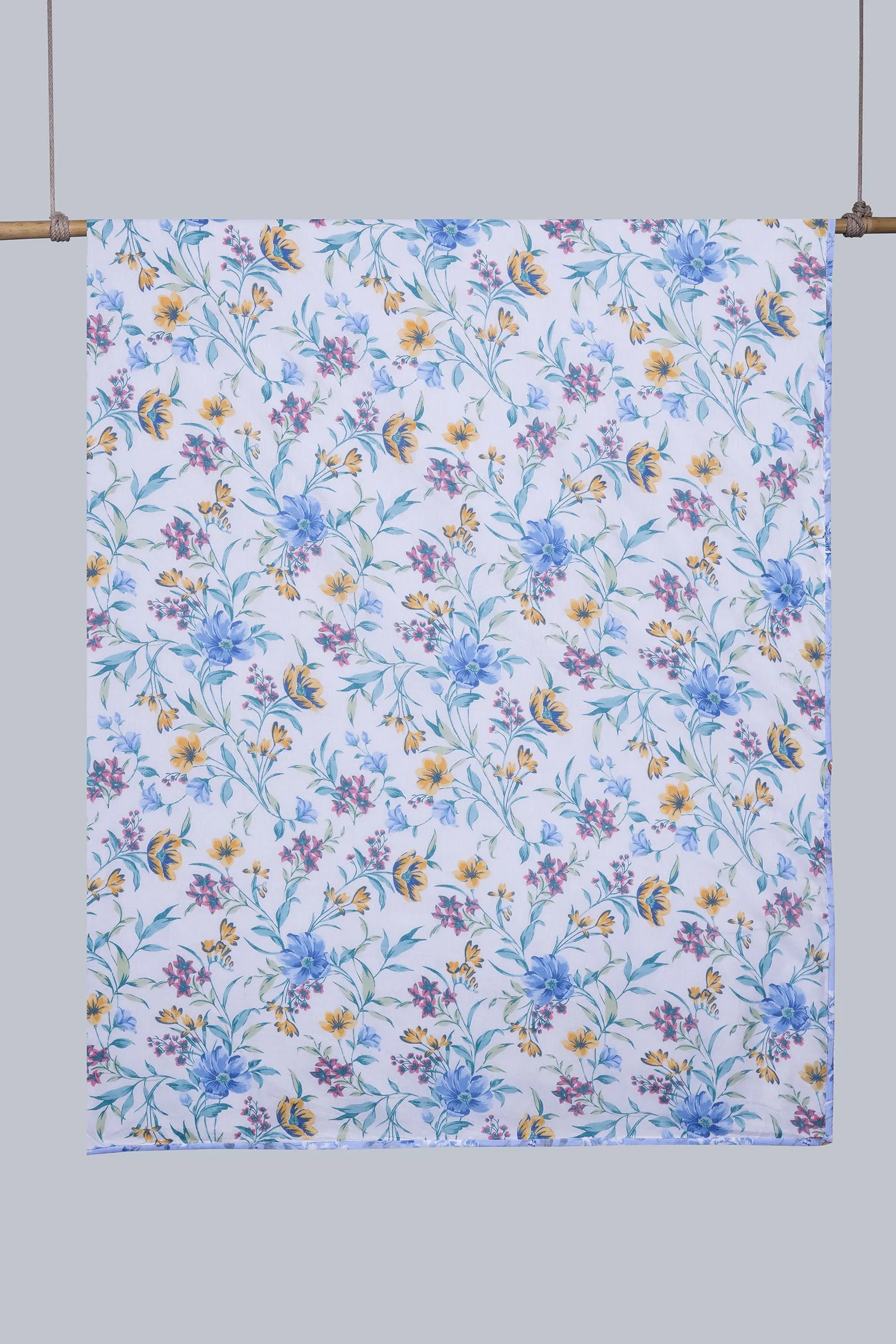 Floral Print Blue Reversible Cotton Muslin Dohar