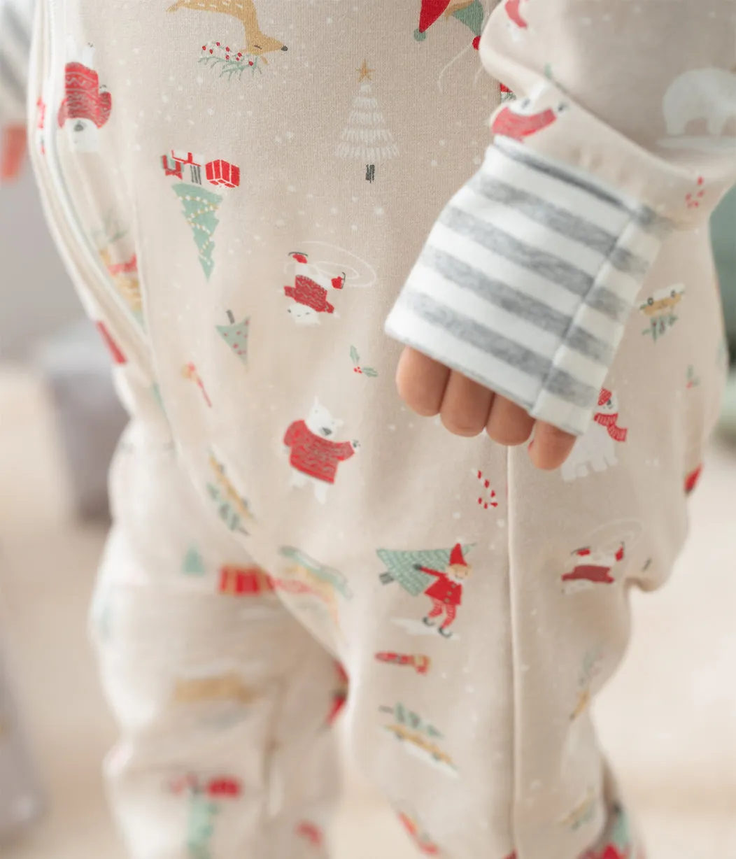 Footless Romper Cotton Beige Snow Party