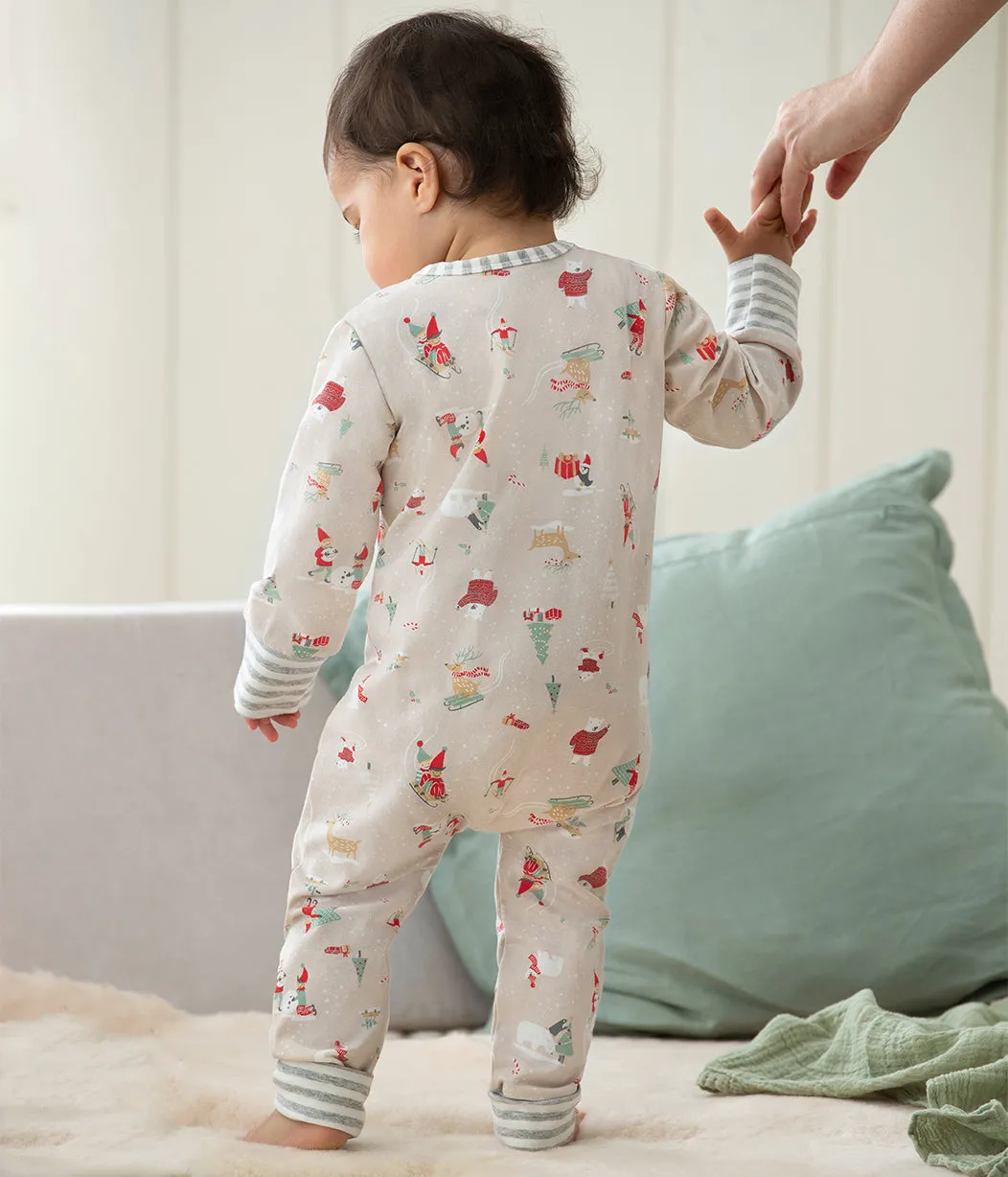 Footless Romper Cotton Beige Snow Party