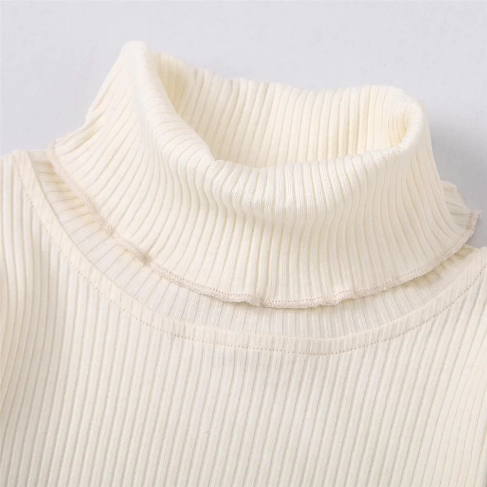 Girls Solid Turtleneck Long Sleeve Top & Pleated Skirt Wholesale Girl Clothing