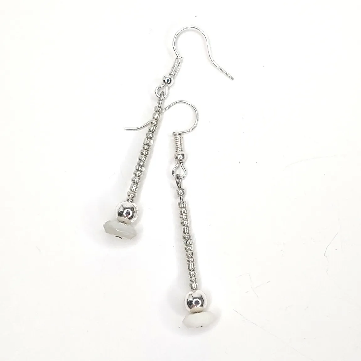 Glass and Stone Beaded Silver Chain Necklace With Drop Pendant