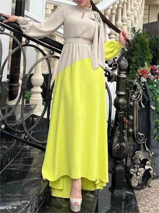 Half Gray And Half Yellow Dress