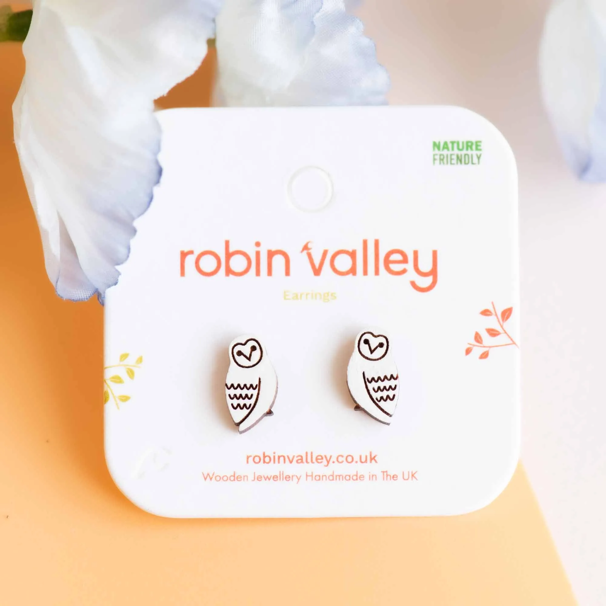 Hand-painted Snowy Owl Wooden Earrings - PEB12070