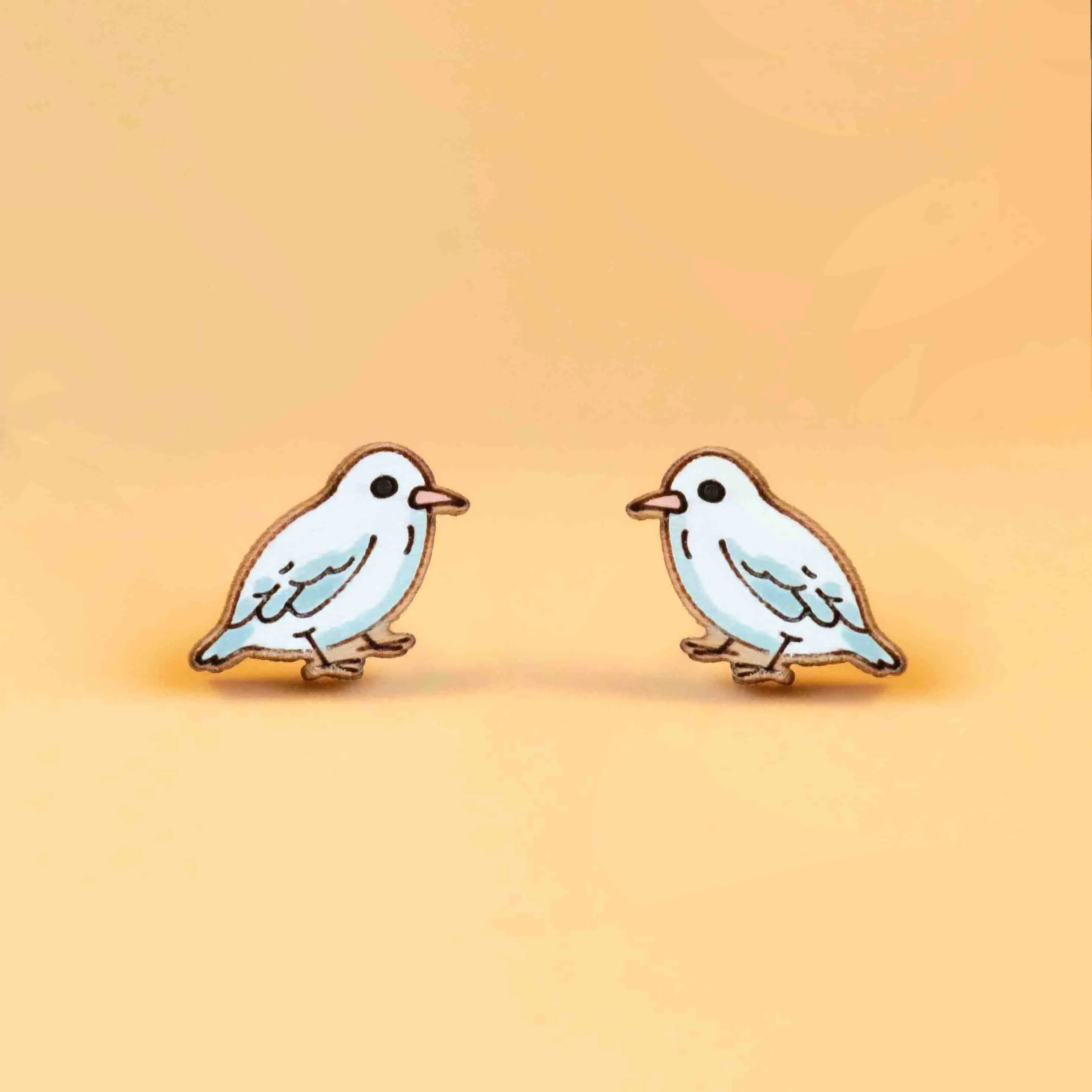 Hand-painted White Bird Wooden Earrings - PEB12073