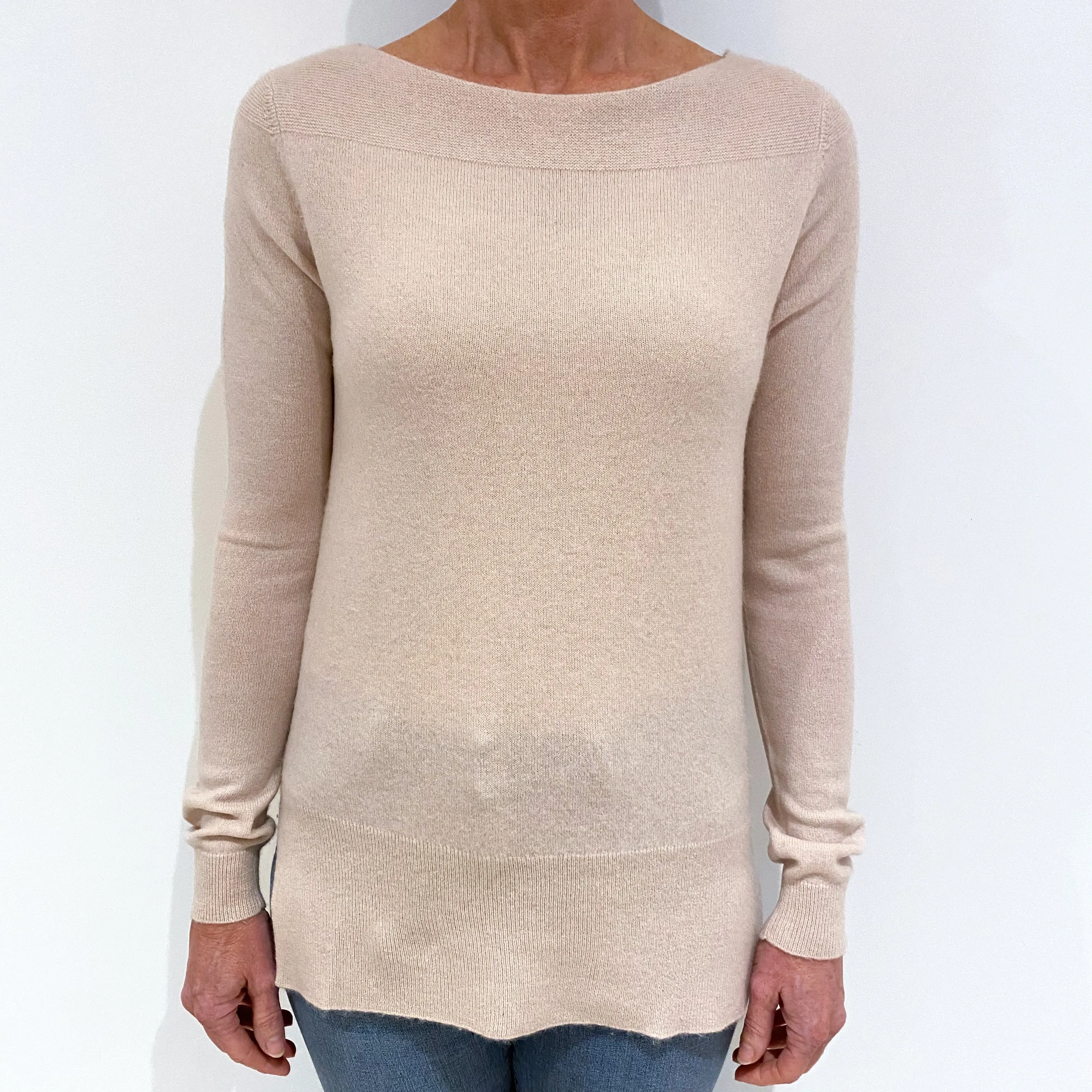 Ice Pink Cashmere Slashed Crew Neck Jumper Small